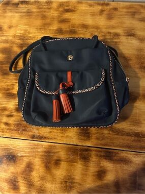 Spartina 449 Navy Crossbody Bag with Orange Tassel Accent